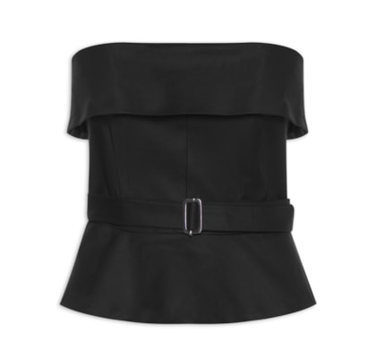 Top Feminino Sem Alça Dobra Busto Basque - Preto