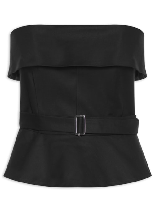 Top Feminino Sem Alça Dobra Busto Basque - Preto