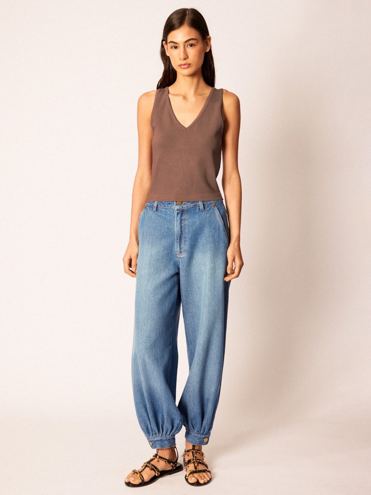 Top Feminino Tricot Pati V V26 Bege Mixed