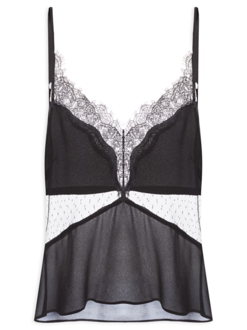 Top Feminino Tule E Renda - Preto