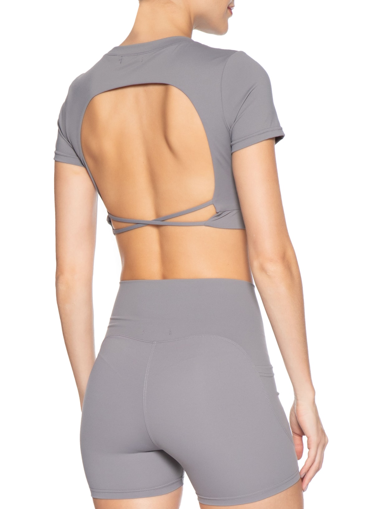 Top Fitness Manga Curta Cinza Basiq