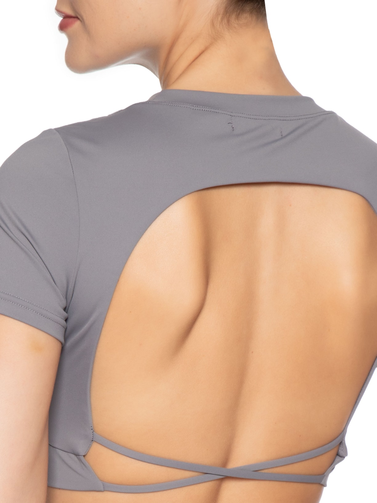 Top Fitness Manga Curta Cinza Basiq