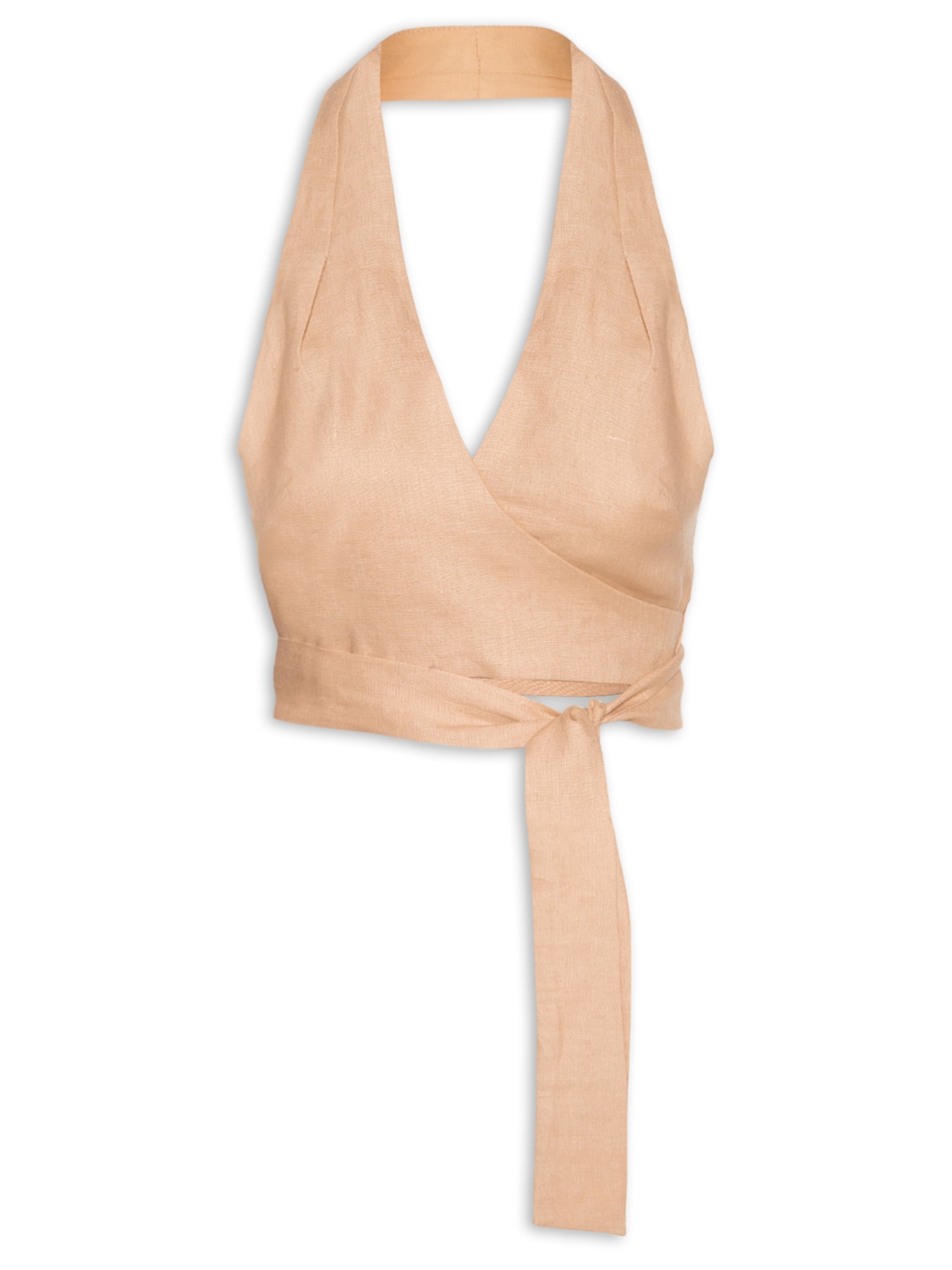 Top Frente Única De Linho Natural - Bege