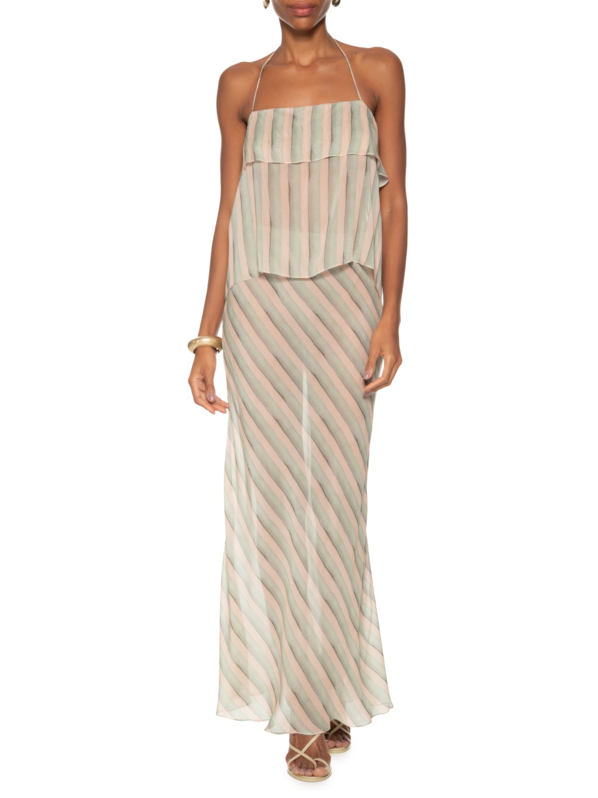 Top Frente Única Listras Brilho Verde Animale