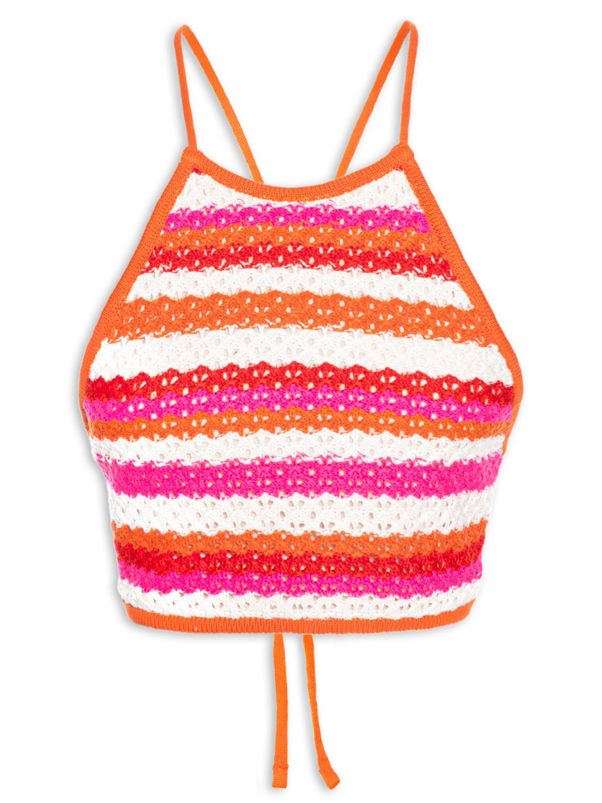 Top Frente Única Tricot Listrado - Rosa