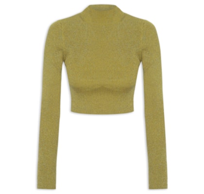 Top Gola Alta Cropped Lurex de Tricot - Verde