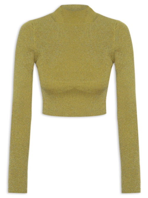 Top Gola Alta Cropped Lurex de Tricot - Verde