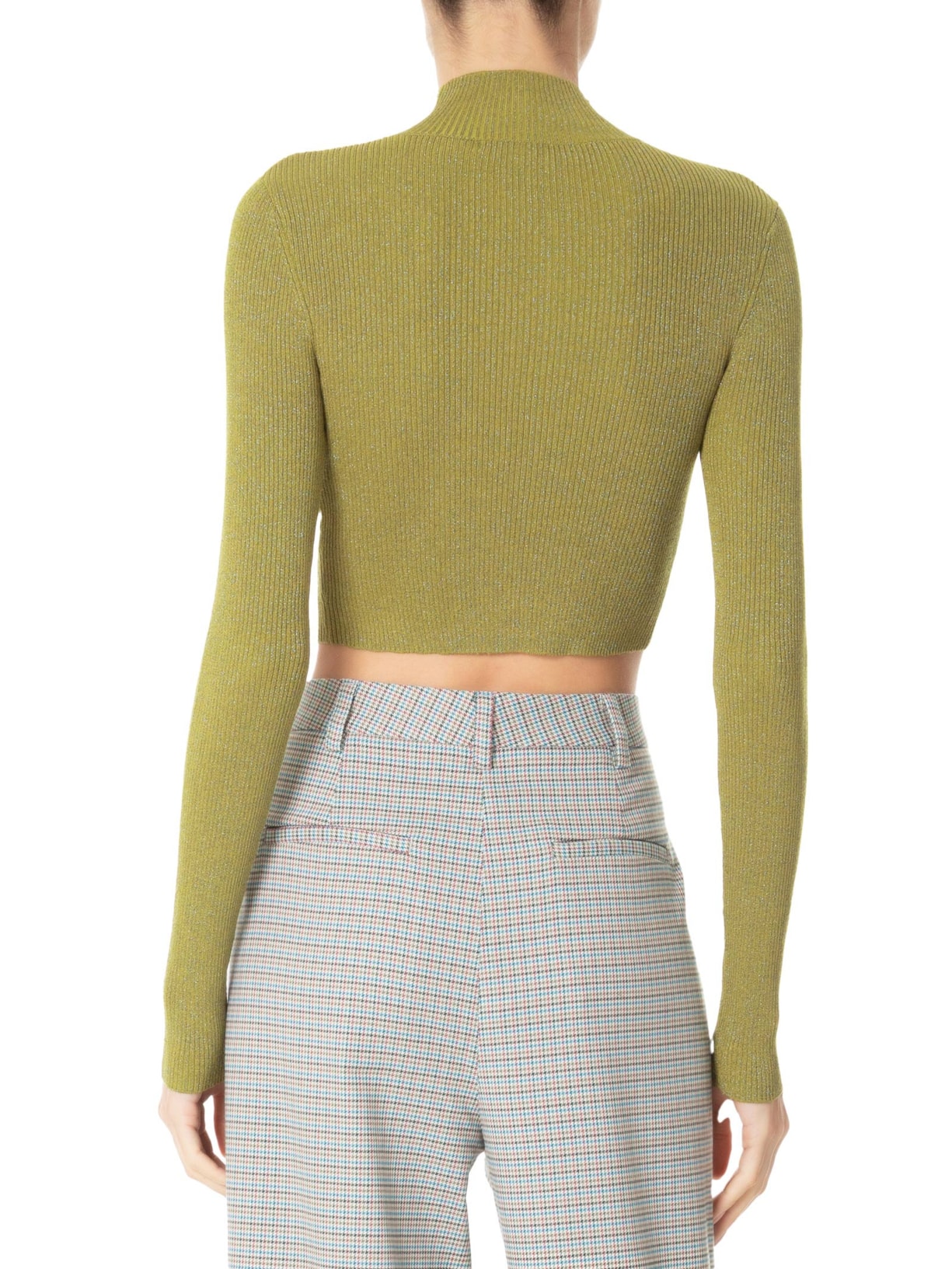 Top Gola Alta Cropped Lurex de Tricot Verde Animale