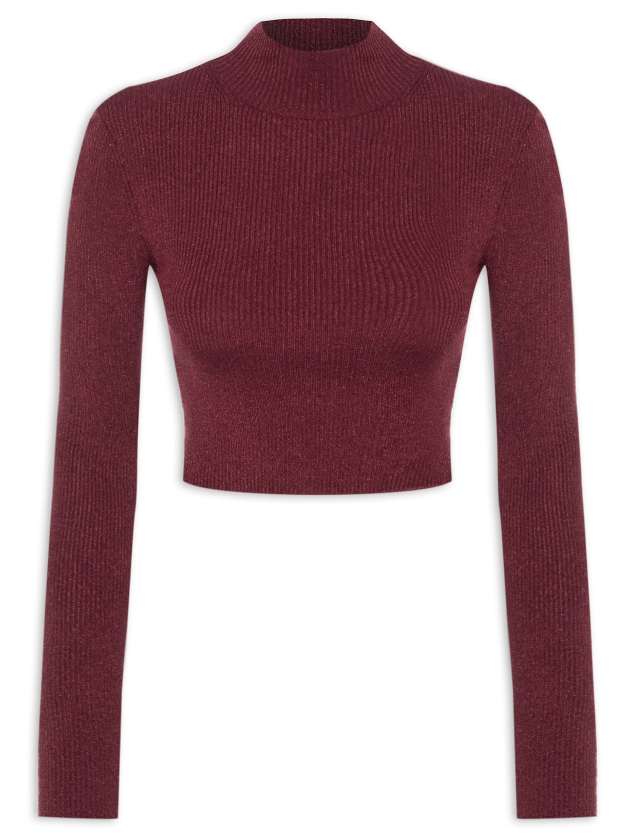 Top Gola Alta Cropped Lurex de Tricot - Vinho