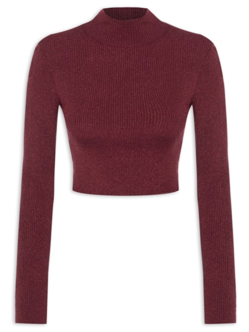 Top Gola Alta Cropped Lurex de Tricot - Vinho