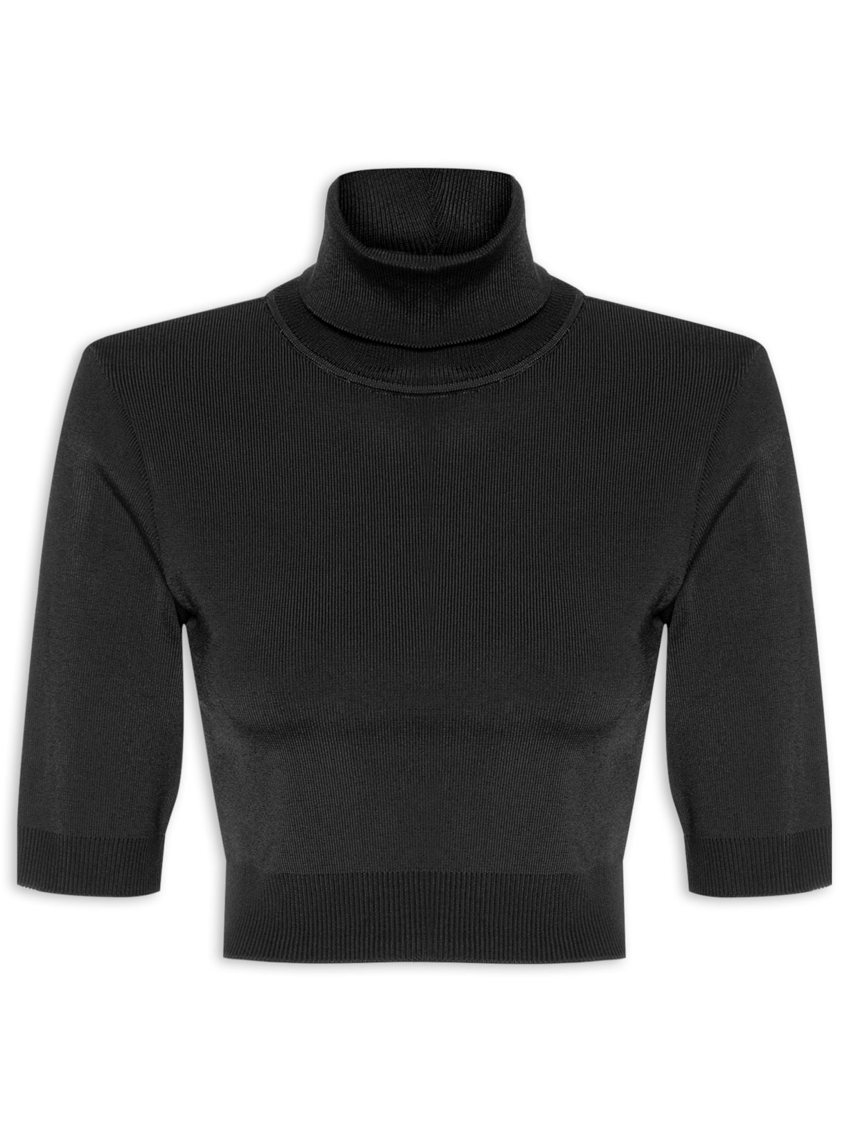 Top Gola Alta Cropped Tricot Preto Animale