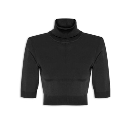 Top Gola Alta Cropped Tricot - Preto
