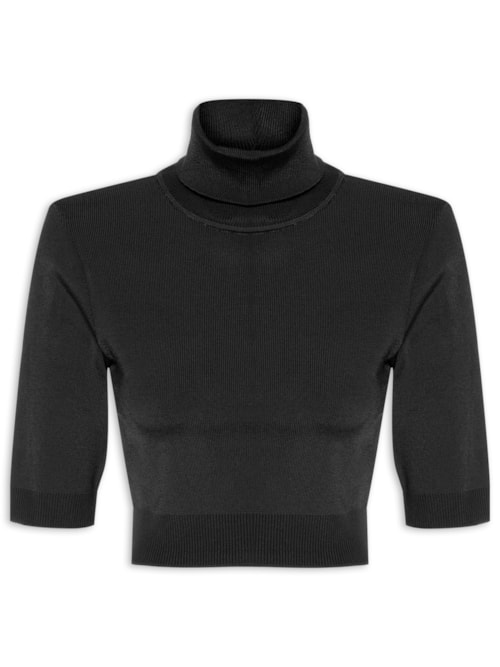 Top Gola Alta Cropped Tricot - Preto