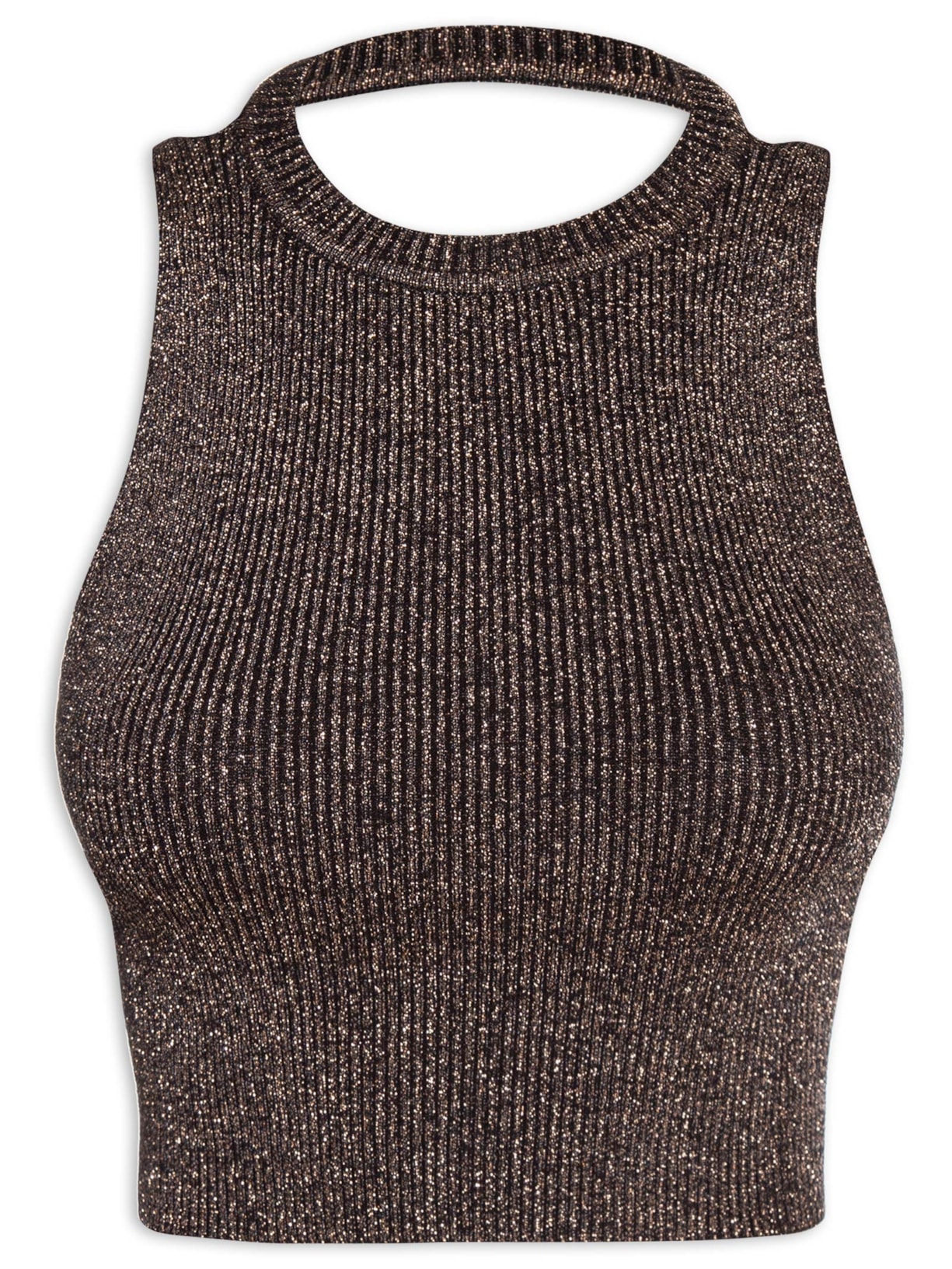 Top Halter Decote Costas Tricot - Marrom