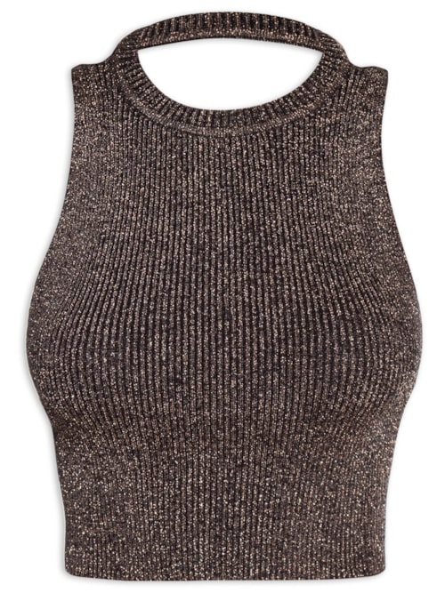Top Halter Decote Costas Tricot - Marrom