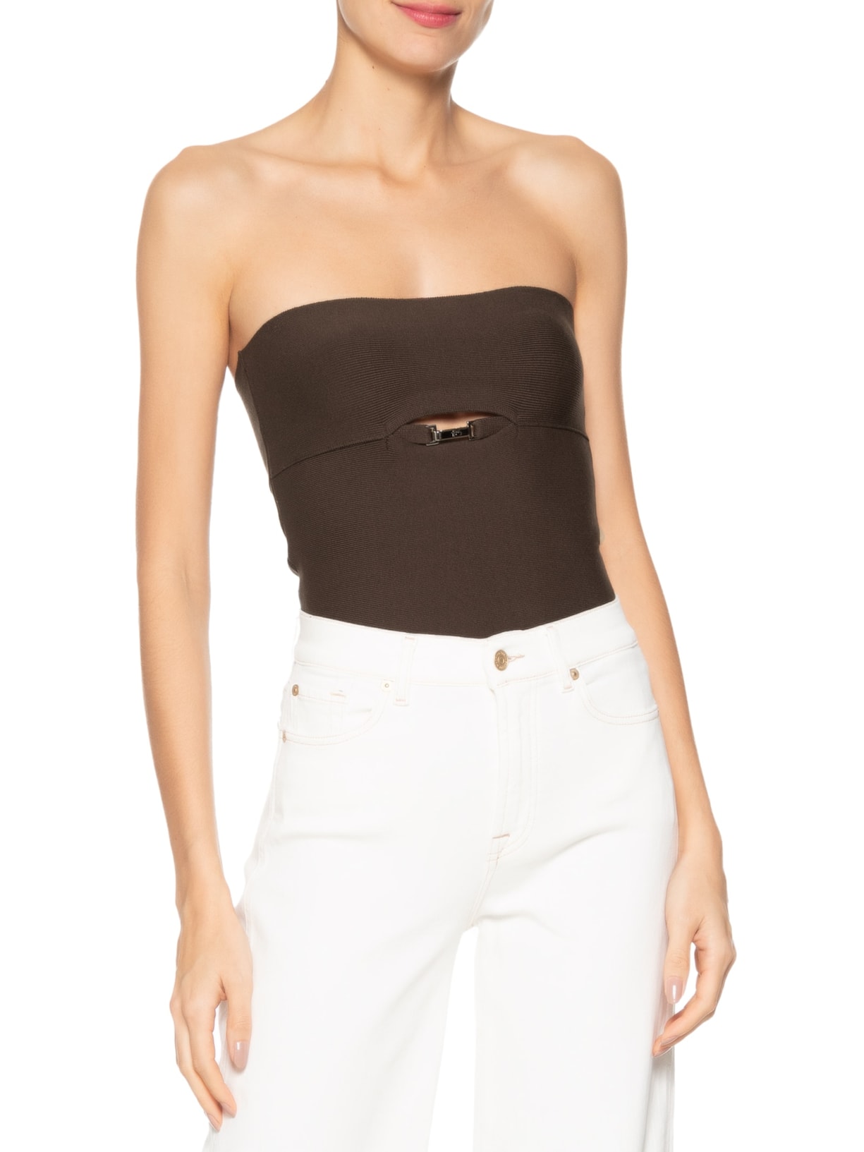 Top Ivete Tricot Marrom Misci