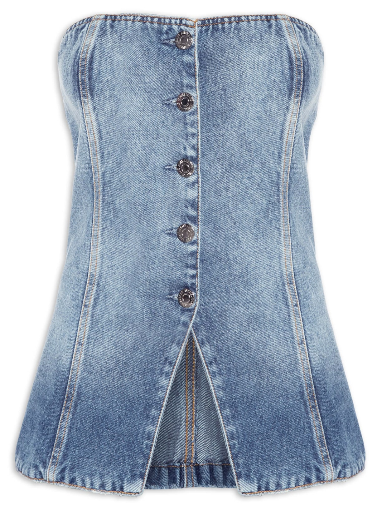Top Jeans Decote Reto Stoned - Azul