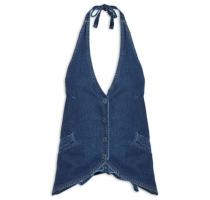 Top Jeans Frente Única Amarração - Azul