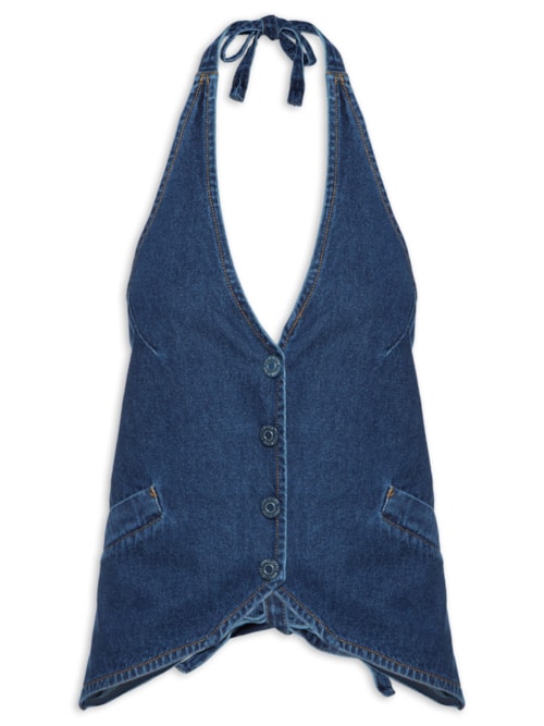 Top Jeans Frente Única Amarração - Azul