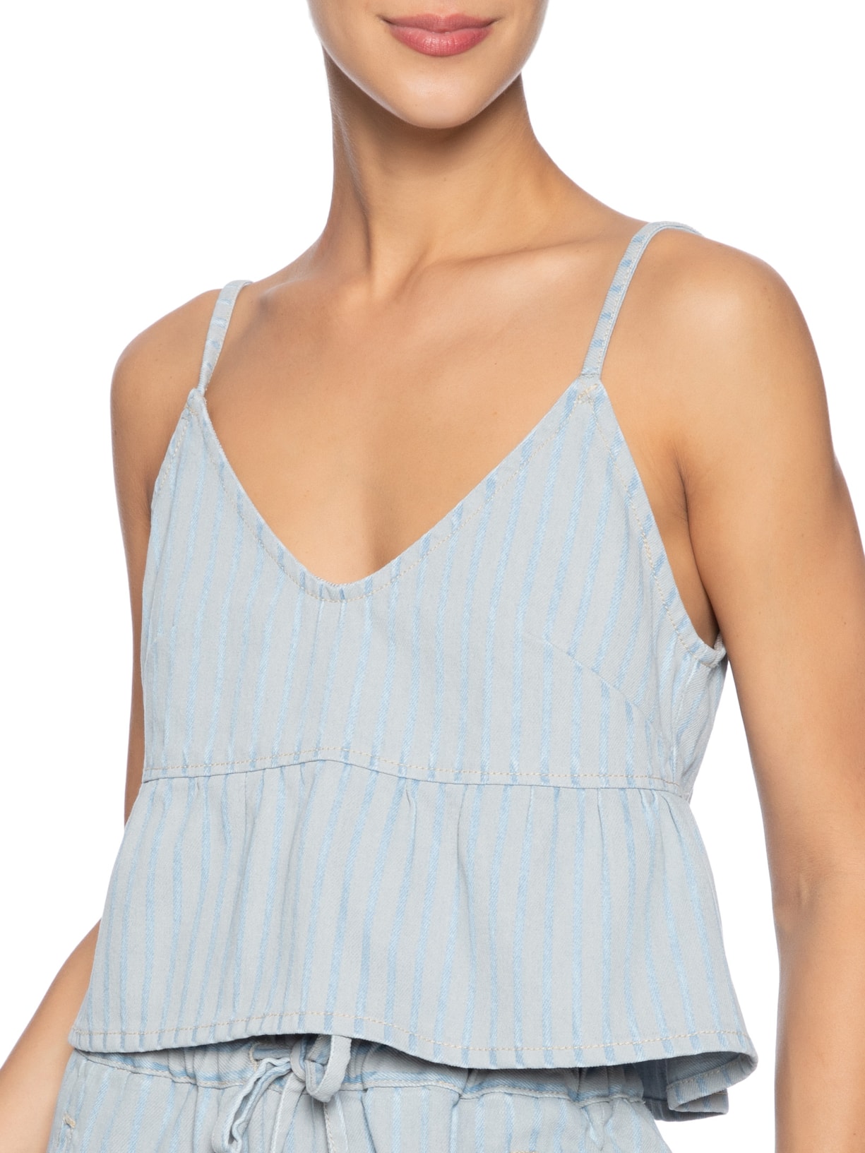 Top Jeans Listrado Azul Farm