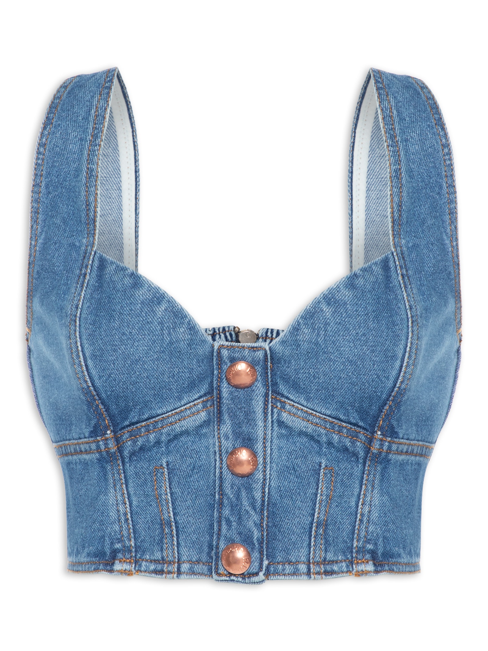 Top Jeans Recortes - Farm - Azul