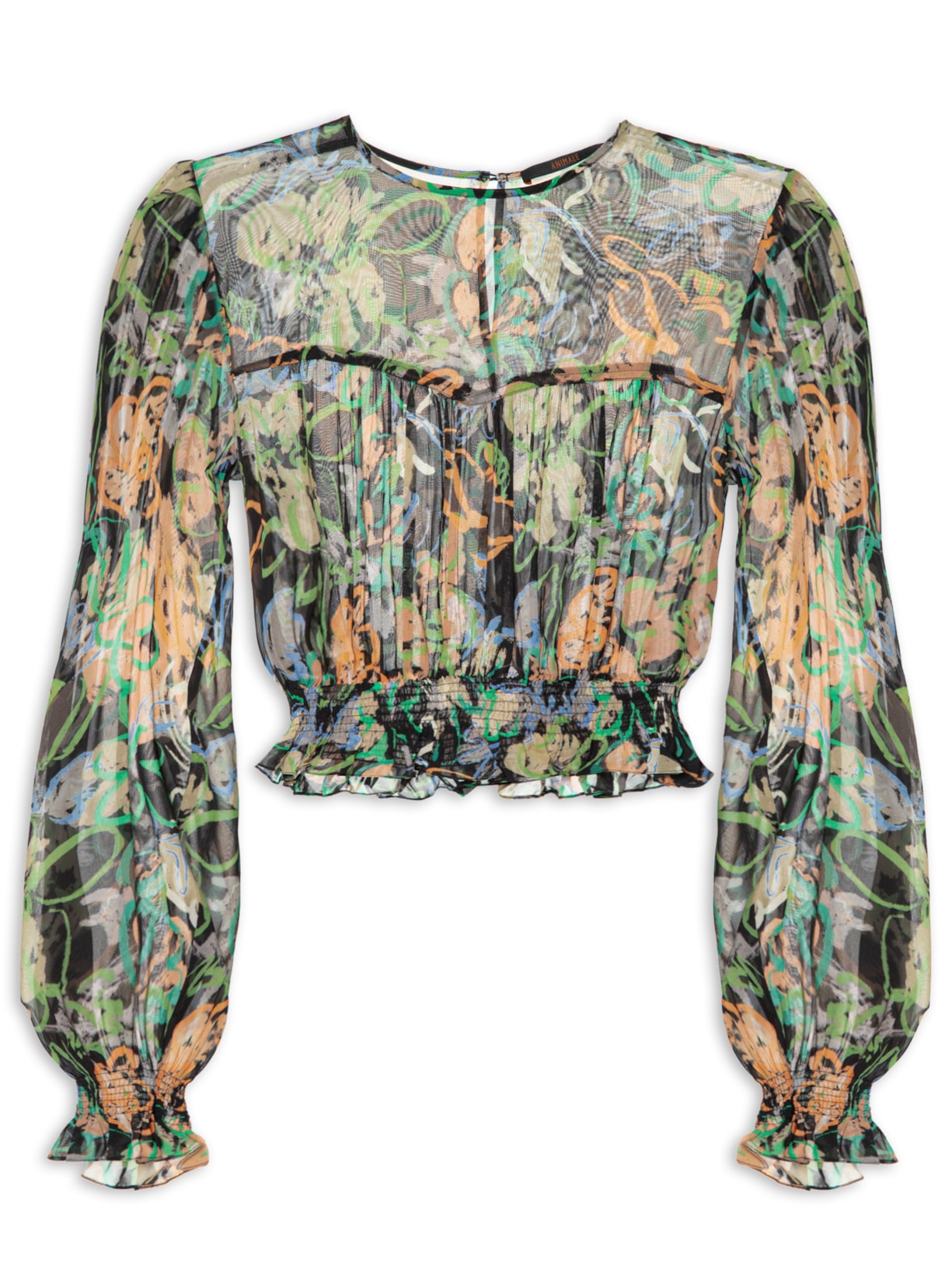 Top Lastex Floral Pastel - Preto