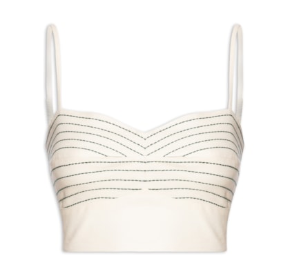 Top Linho Bordado Estampa Tropicana - Amarelo