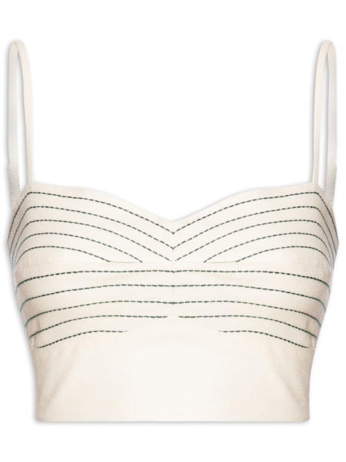 Top Linho Bordado Estampa Tropicana - Amarelo