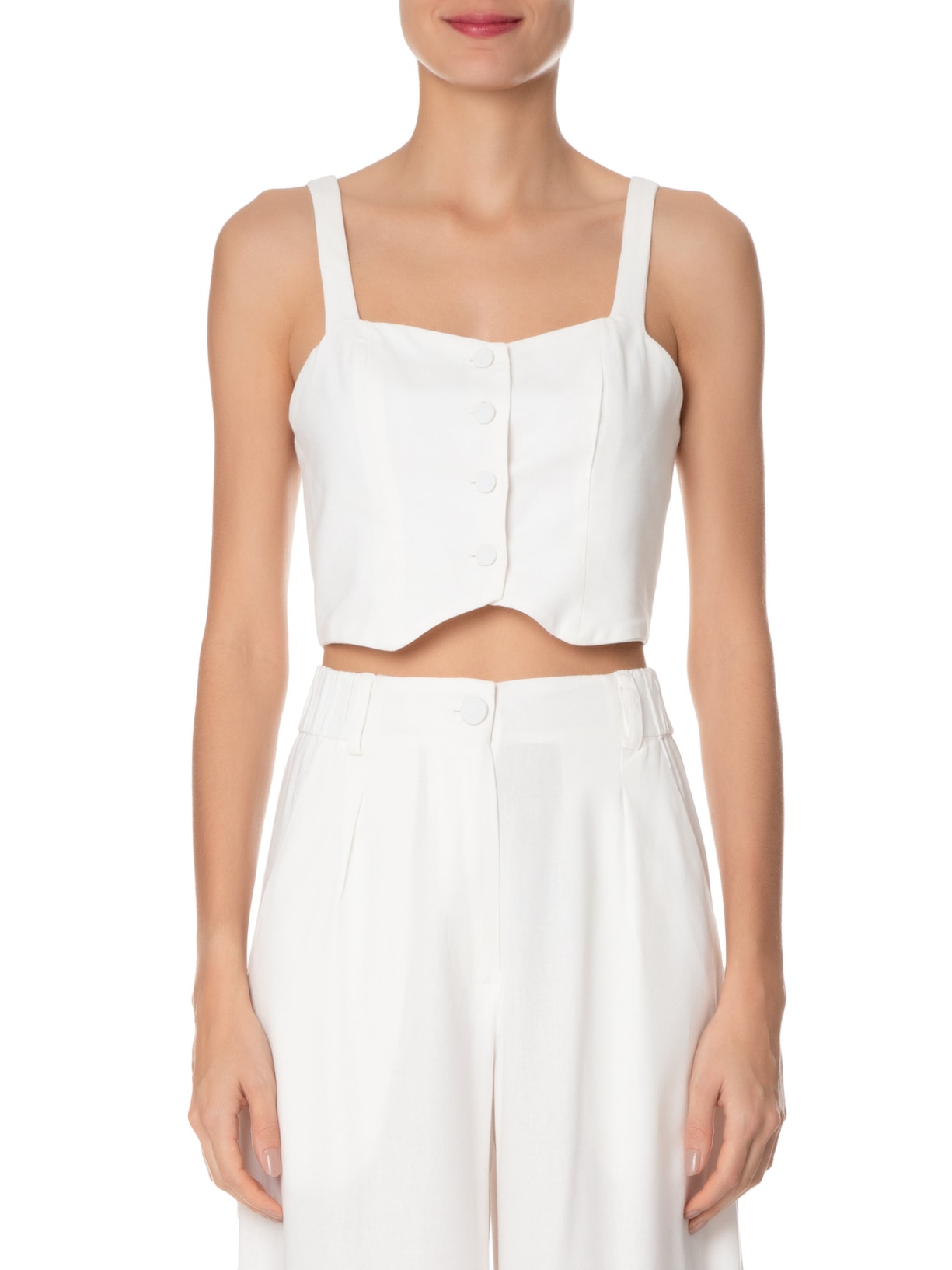 Top Linho Botões Frente Off White Dress To