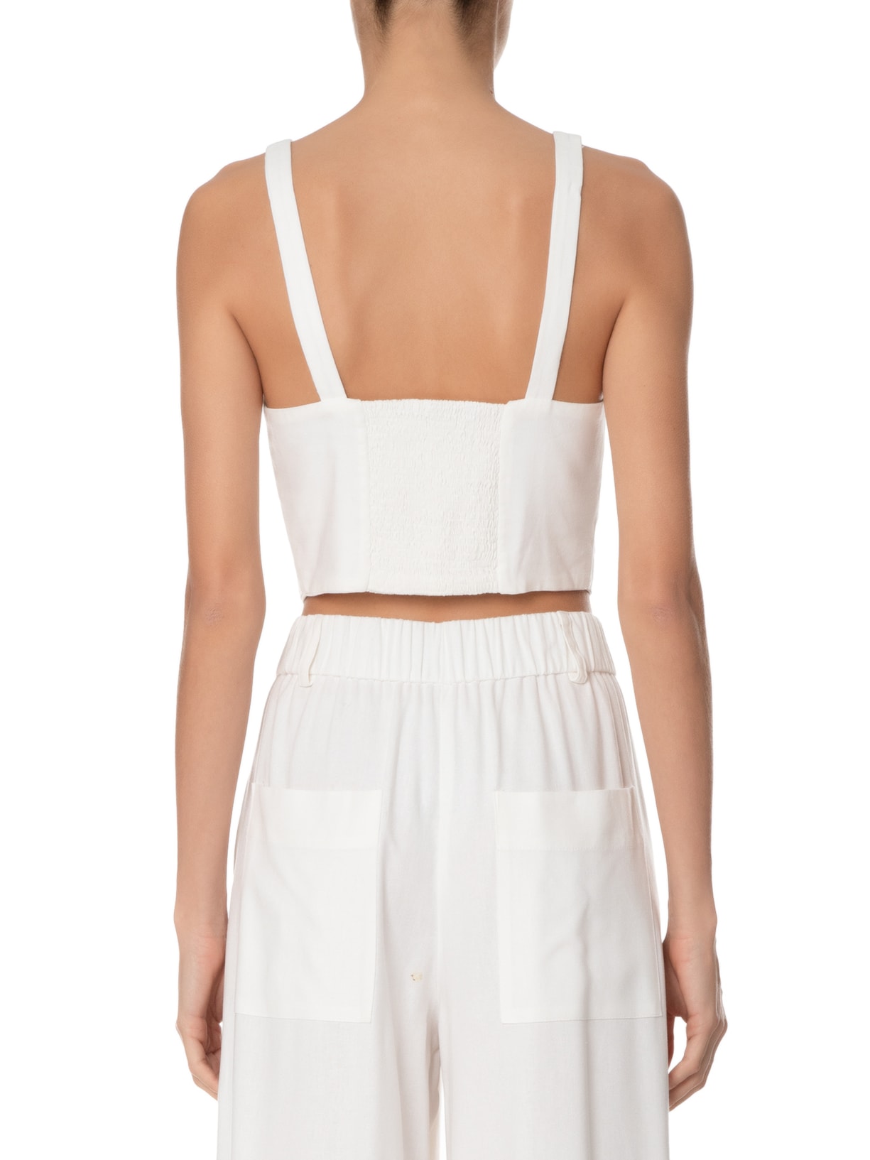 Top Linho Botões Frente Off White Dress To