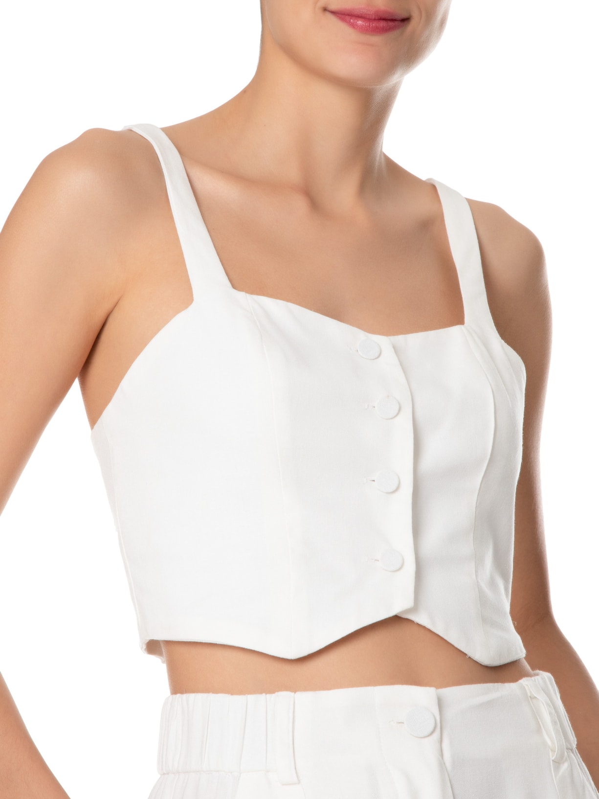 Top Linho Botões Frente Off White Dress To