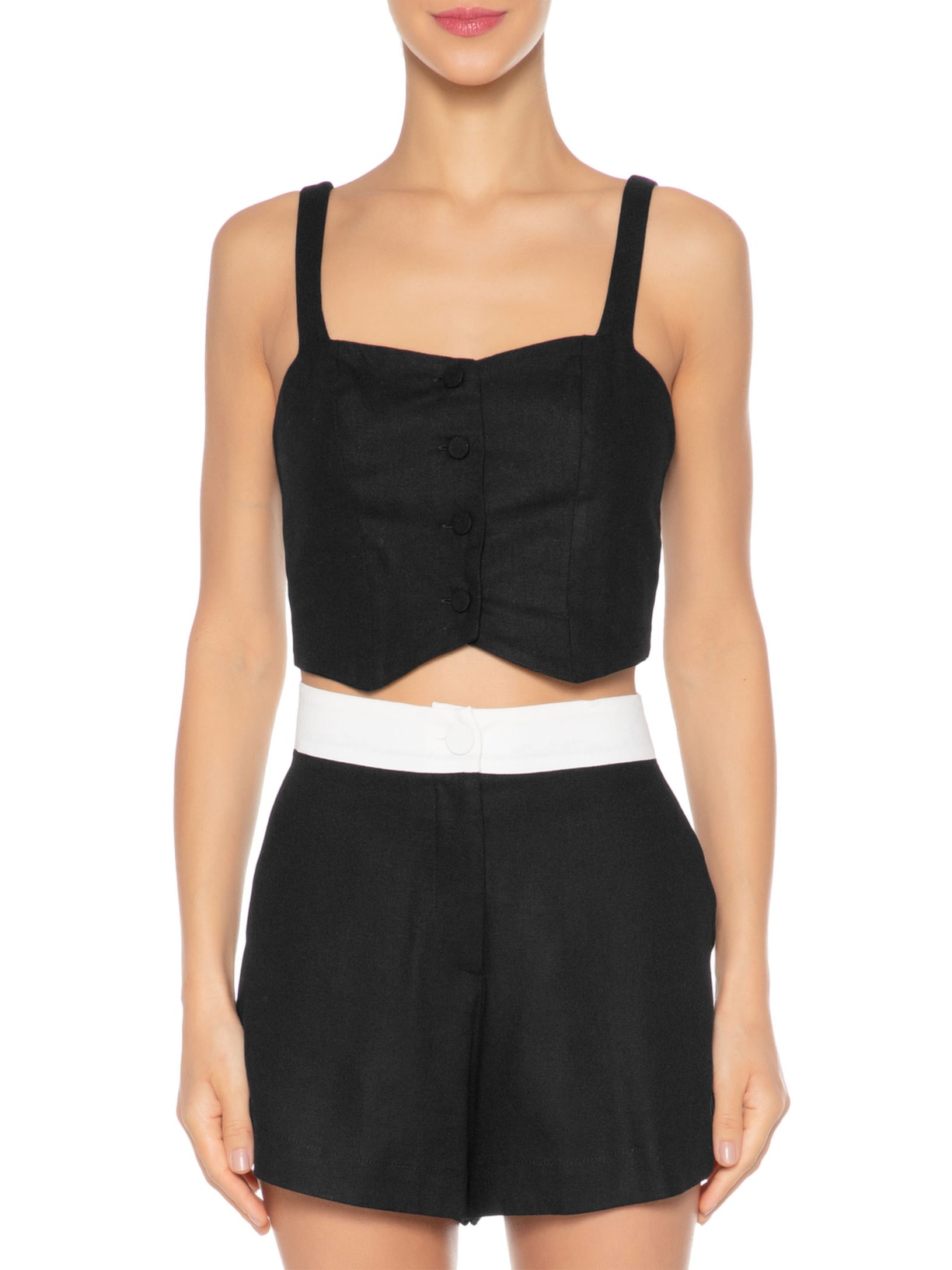 Top Linho Botões Frente Preto Dress To