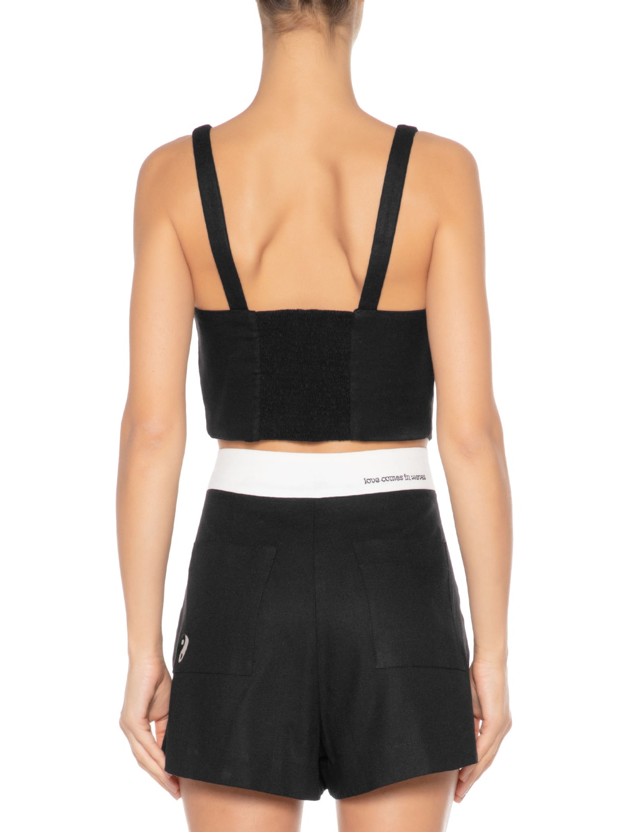 Top Linho Botões Frente Preto Dress To