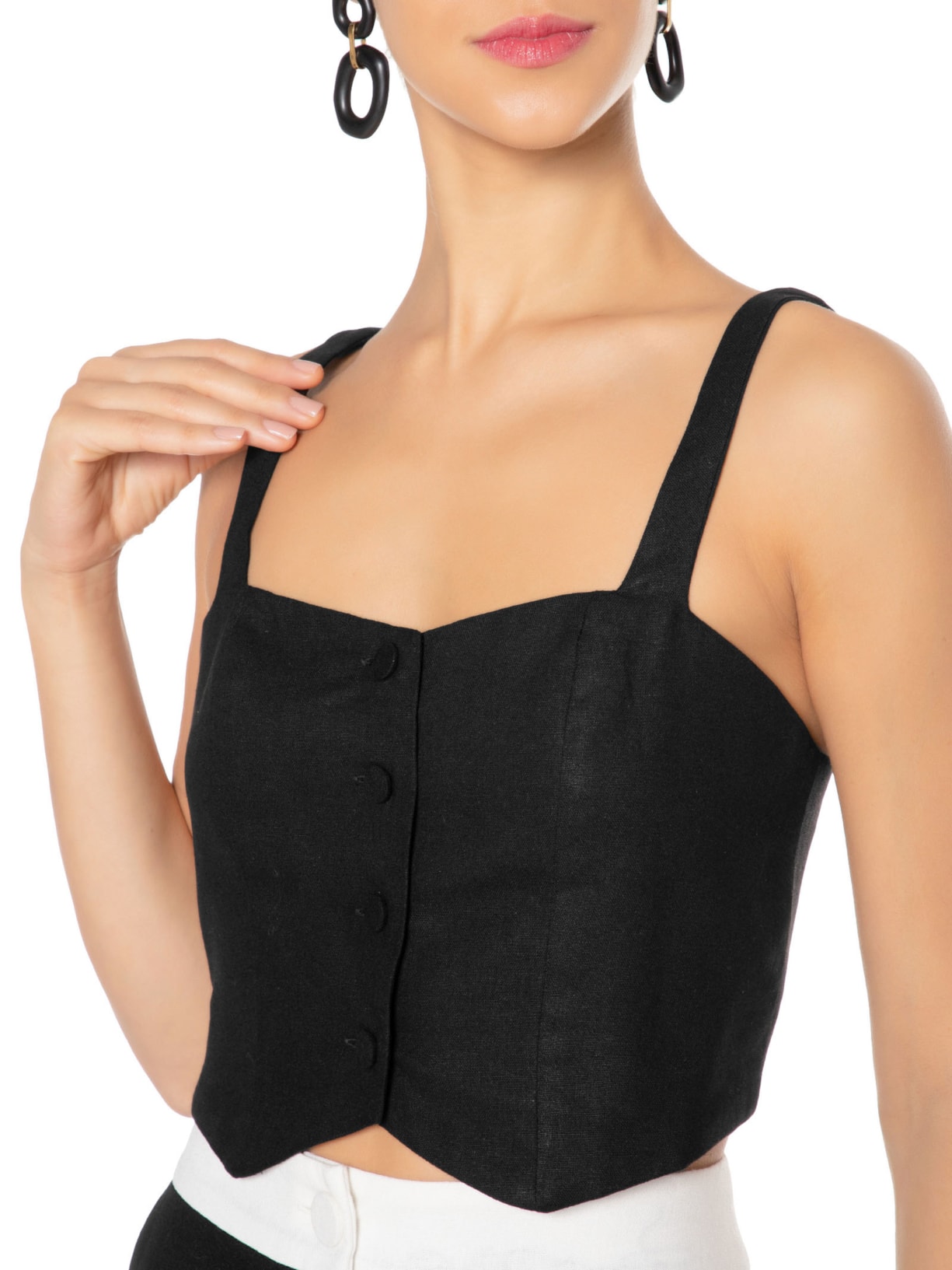 Top Linho Botões Frente Preto Dress To