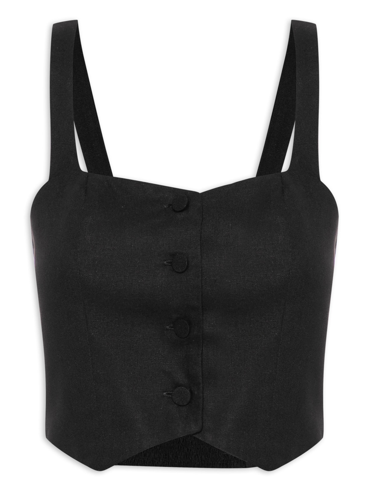 Top Linho Botões Frente - Preto