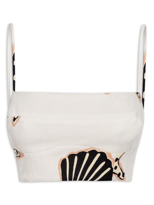 Top Linho Estampa Marinha - Off White