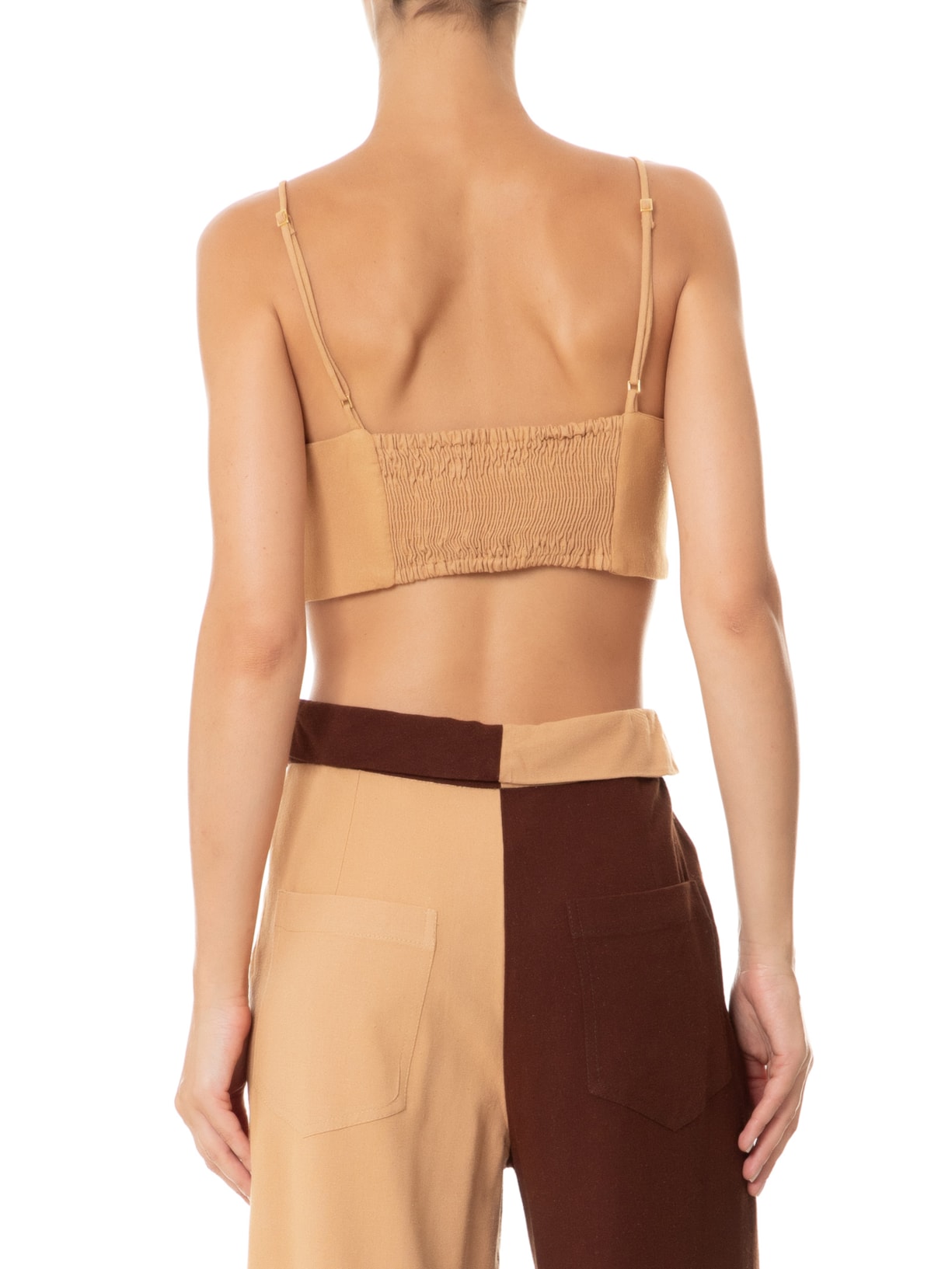 Top Linho Recorte Busto Bege Dress To