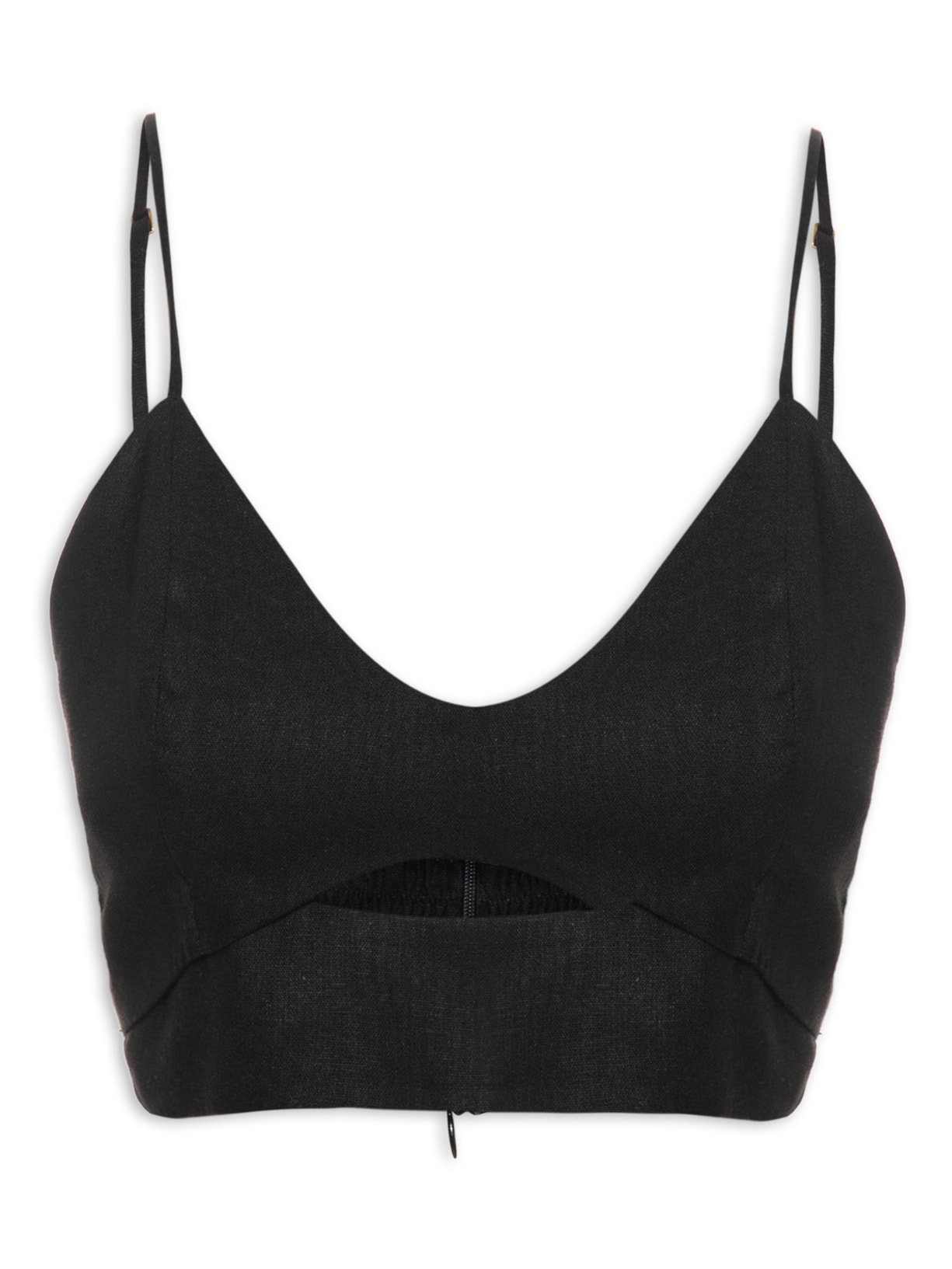 Top Linho Recorte Frente - Preto