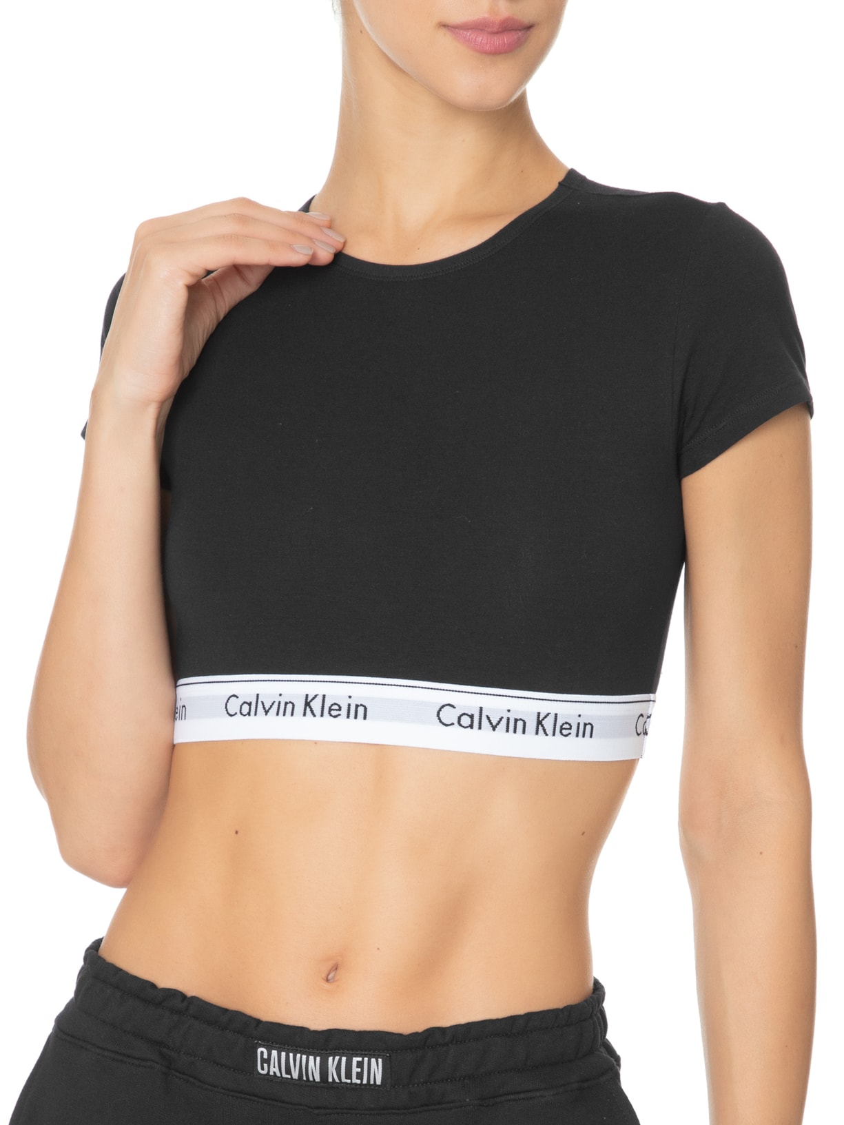Top Manga Curta Modern Cotton Preto Calvin Klein Underwear