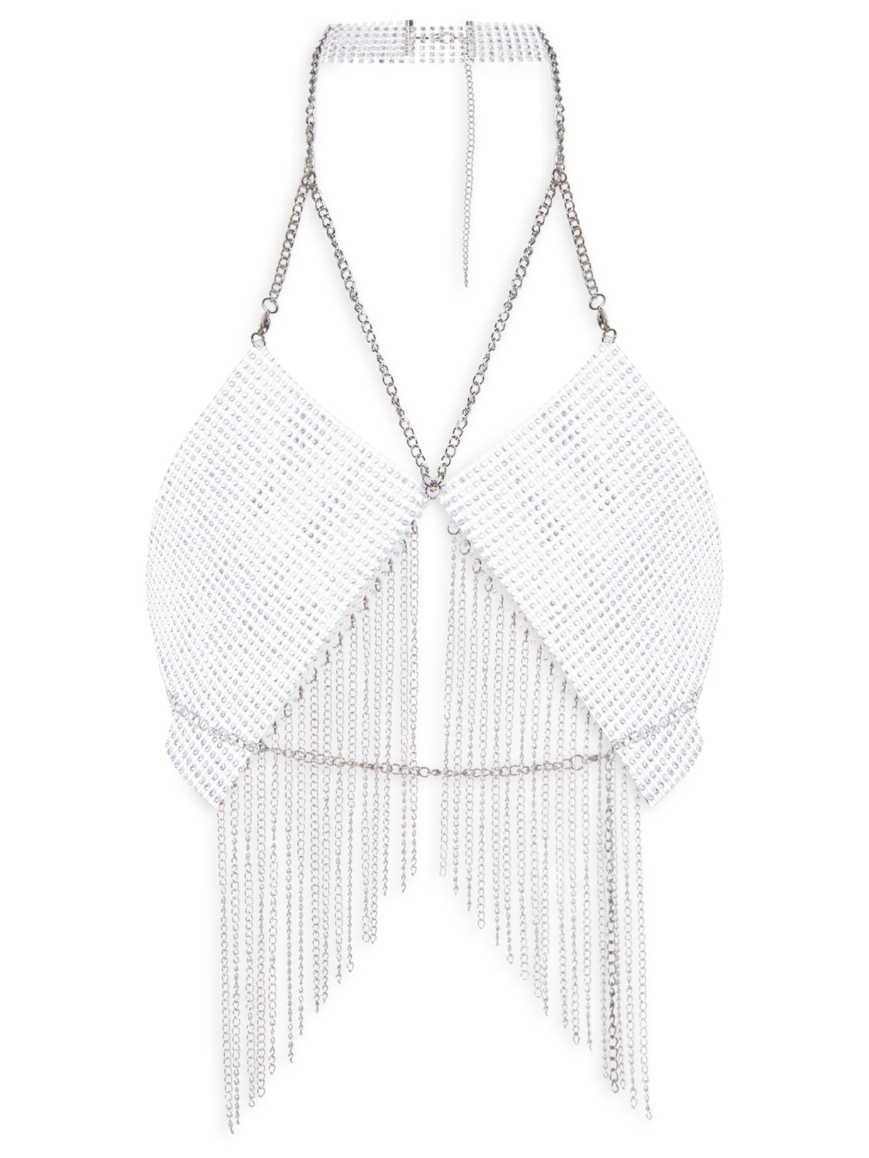 Top Metálico Com Franjas - Prata