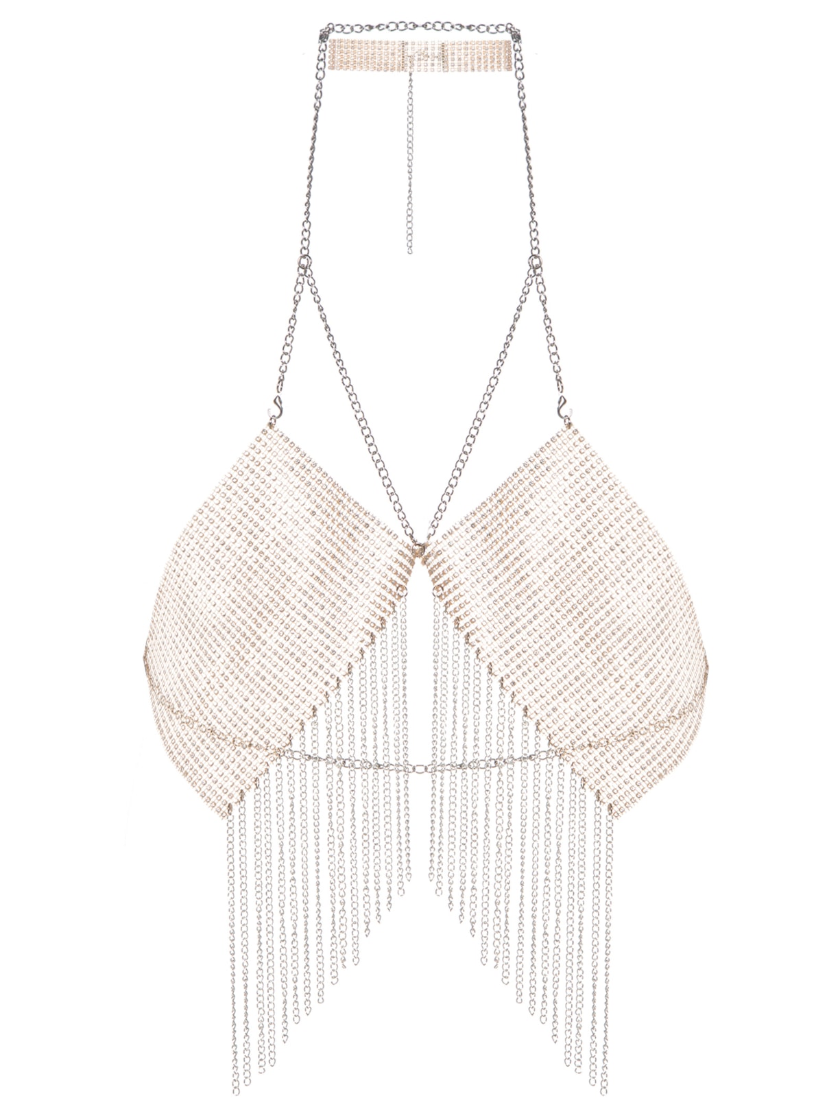 Top Metalizado Com Franjas - Bege