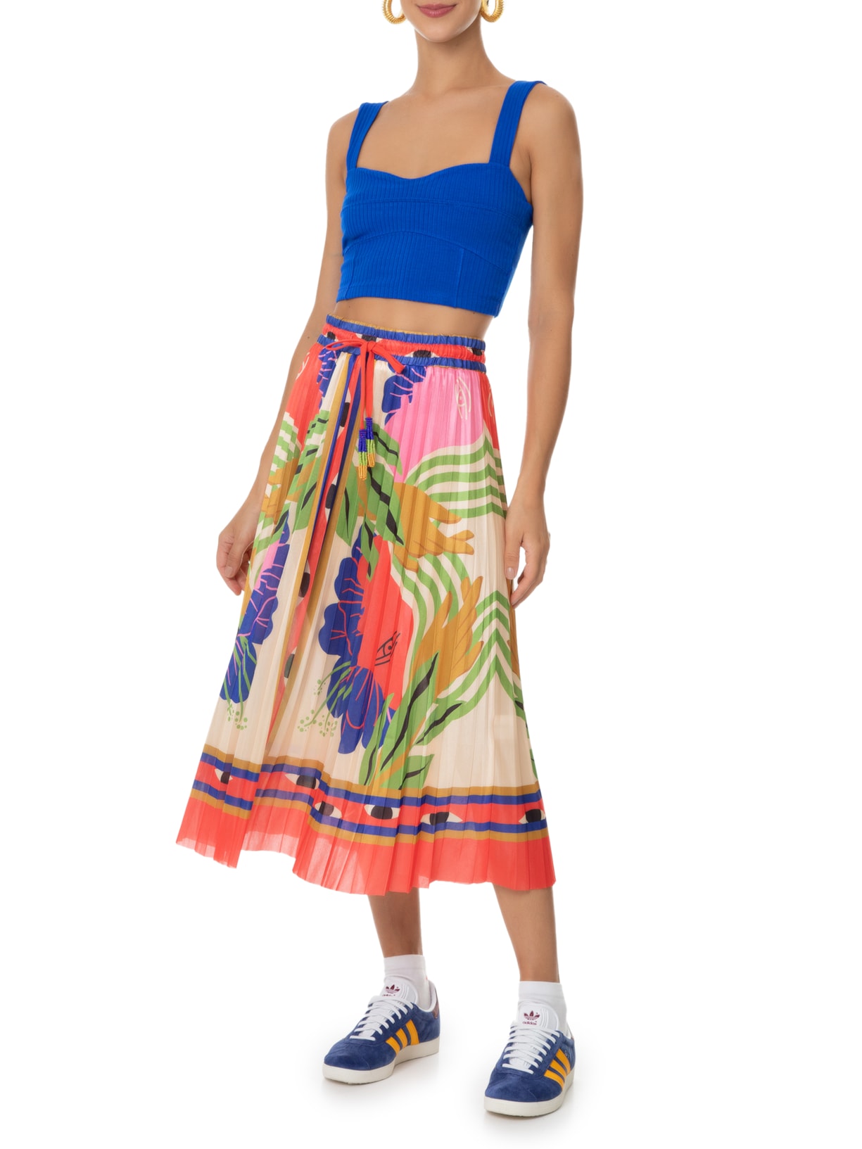 Top Recortes Rib Azul  Farm