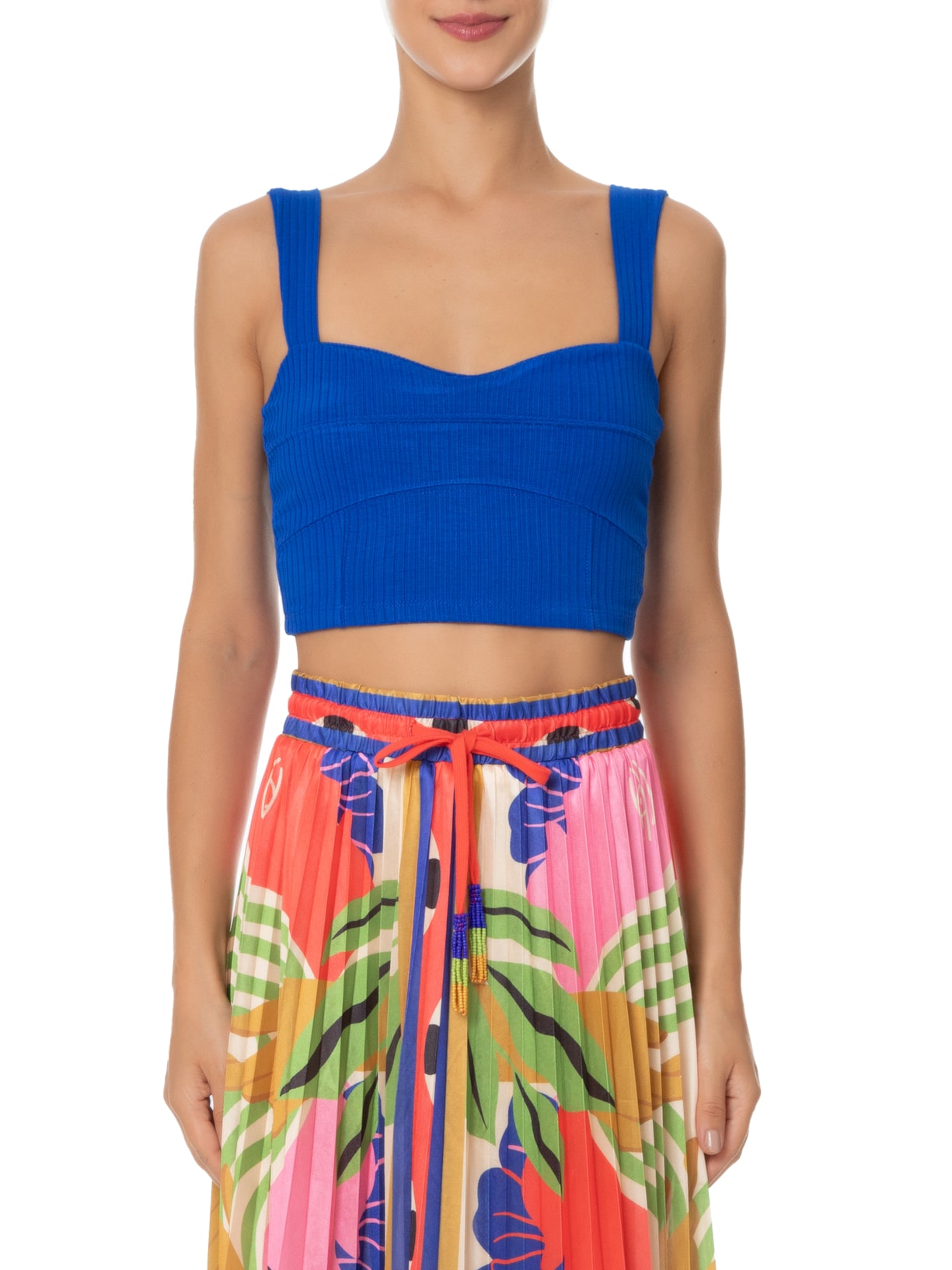 Top Recortes Rib Azul  Farm