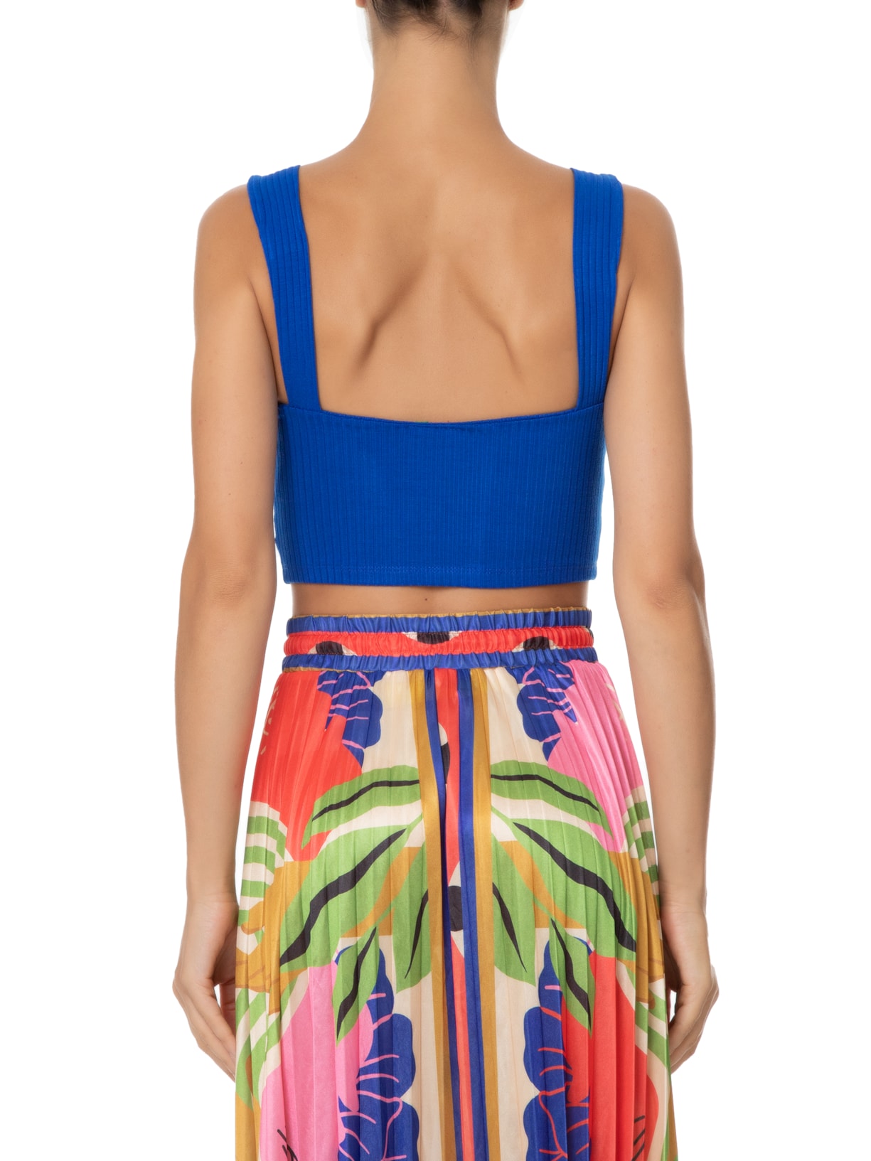 Top Recortes Rib Azul  Farm