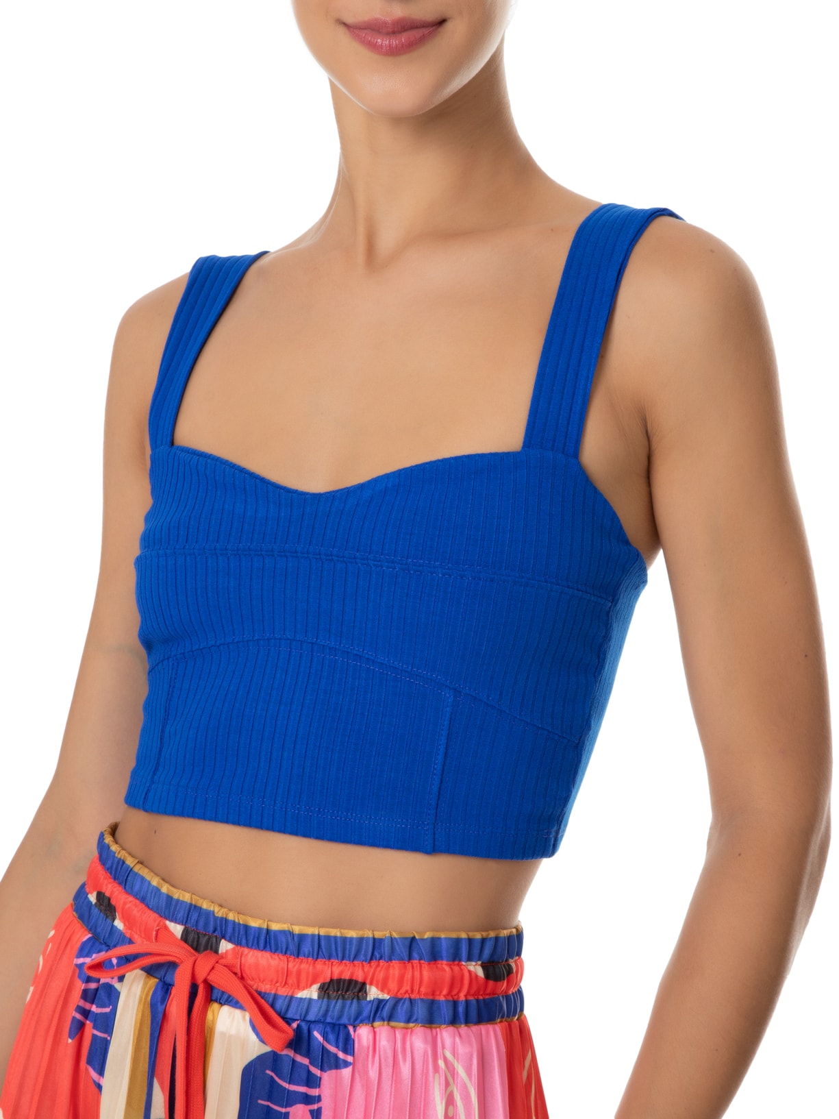 Top Recortes Rib Azul  Farm