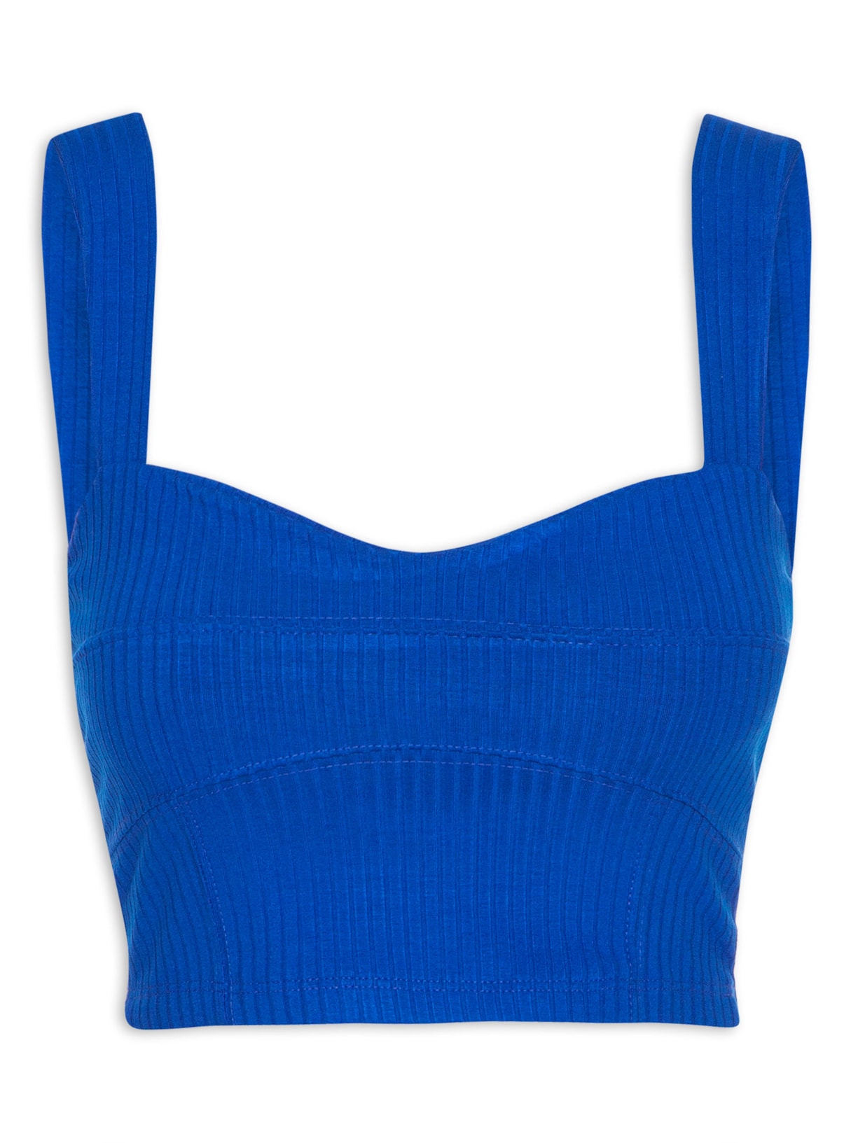 Top Recortes Rib Azul  Farm