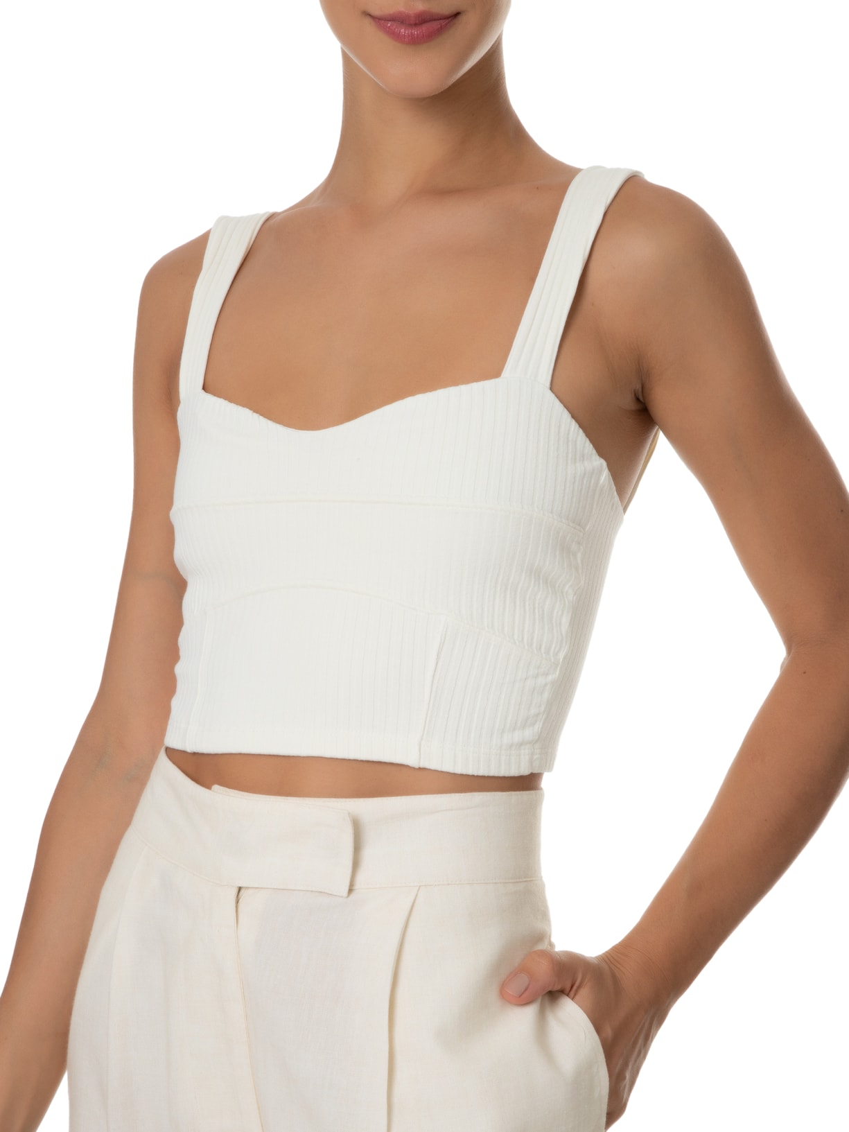 Top Recortes Rib Off White  Farm