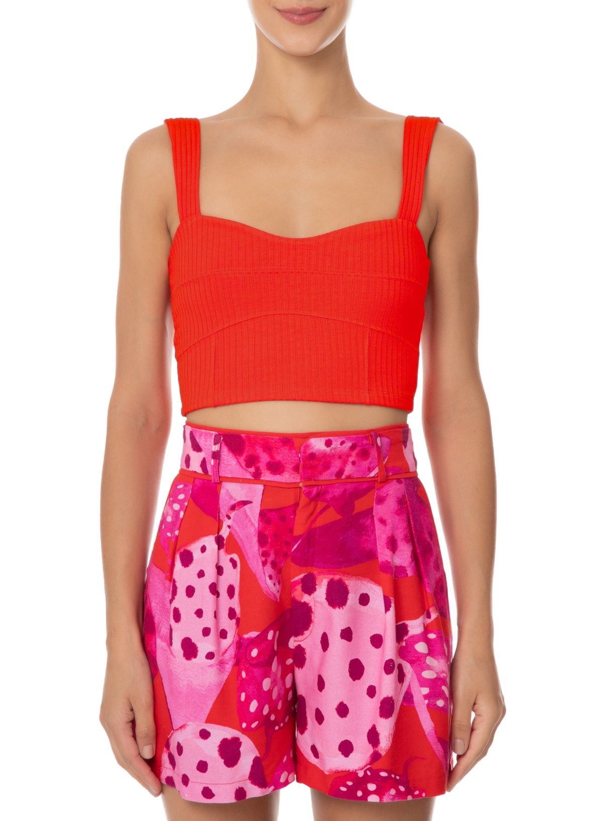 Top Recortes Rib Vermelho Farm