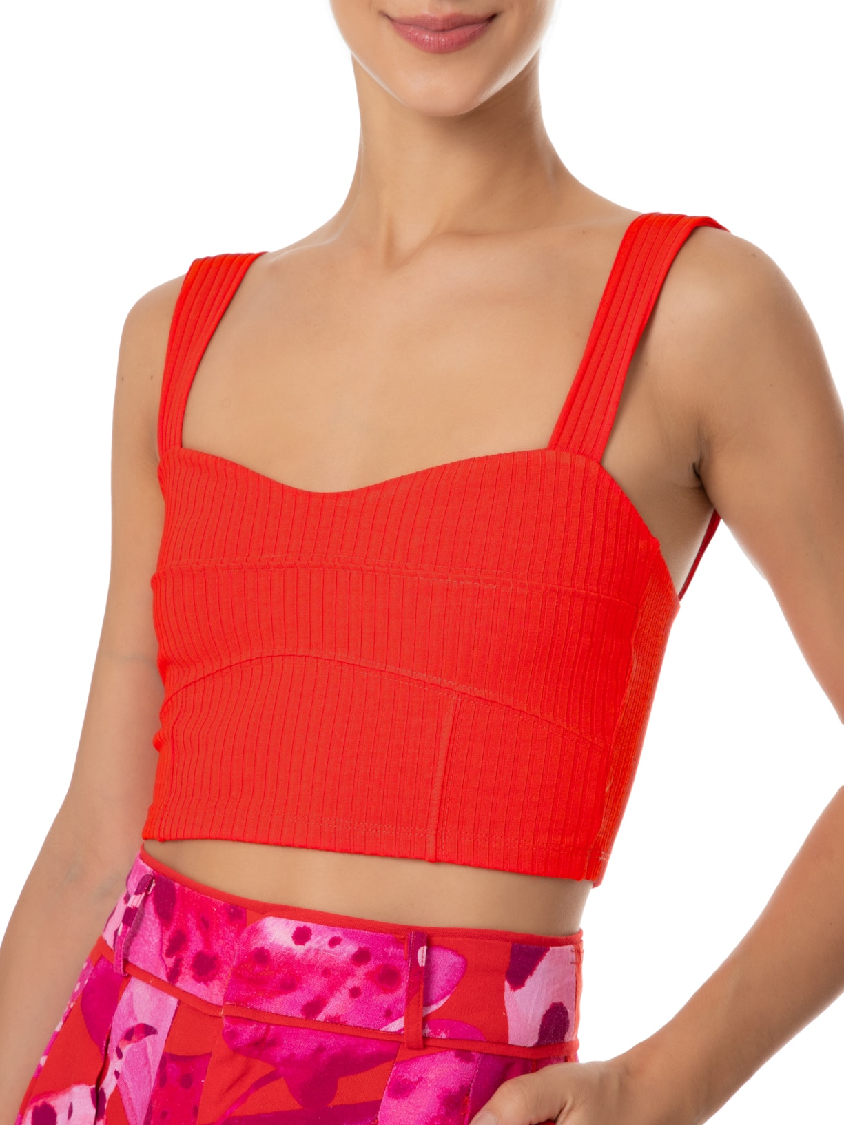 Top Recortes Rib Vermelho Farm