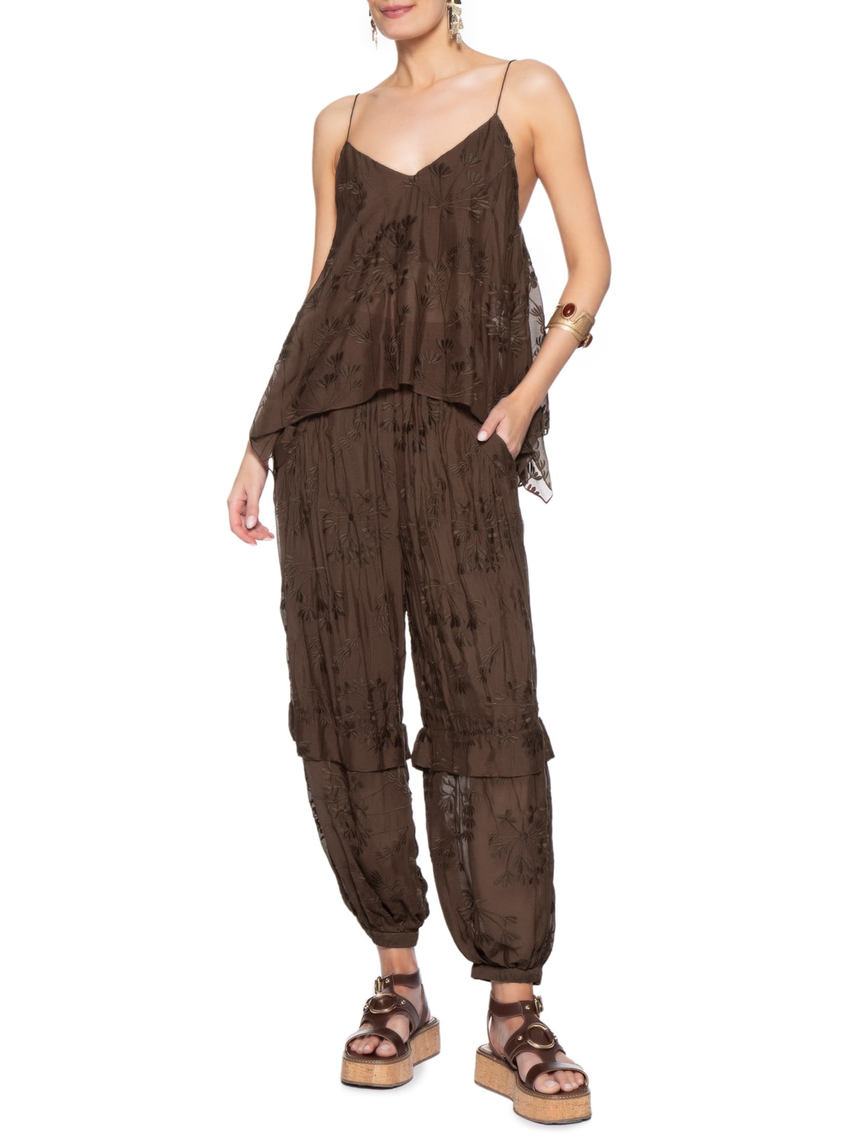 Top Regata Bordado Marrom Animale